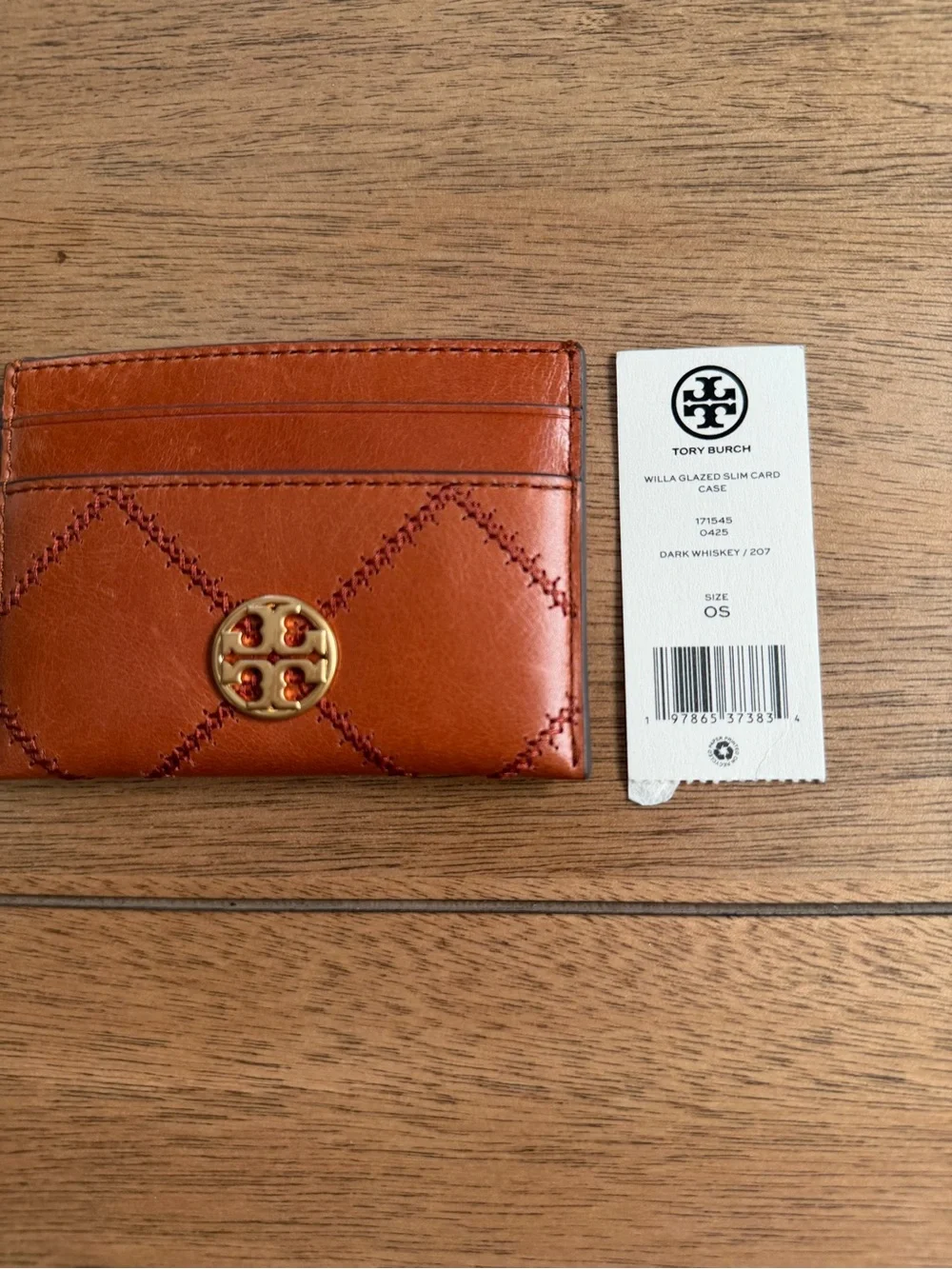 New tory burch Willa cardholder slim card case in dark whiskey